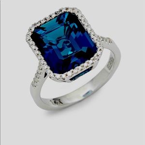 14K White Gold London Blue Topaz Diamond Ring